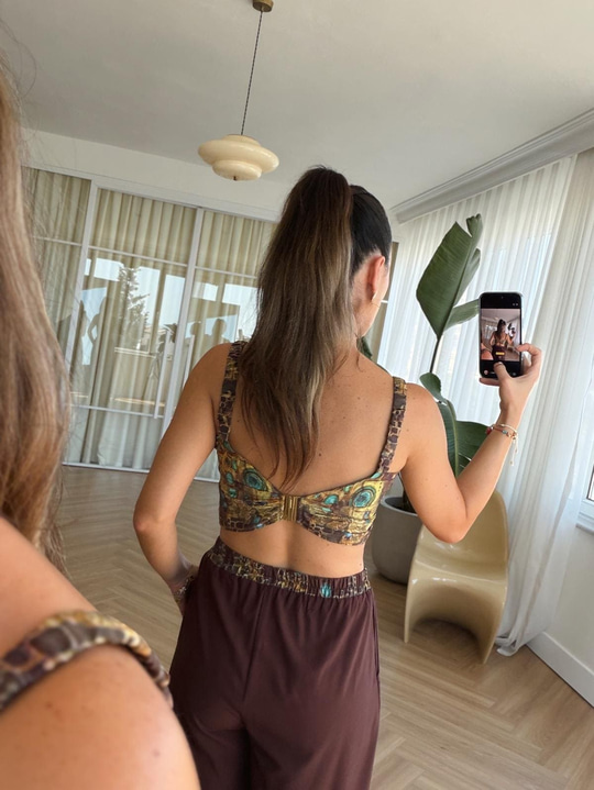 Amber Taşlı Büstiyerli Üçlü Kimono Takım