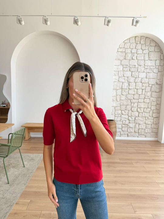 Alice Fularlı Kırmızı Triko
