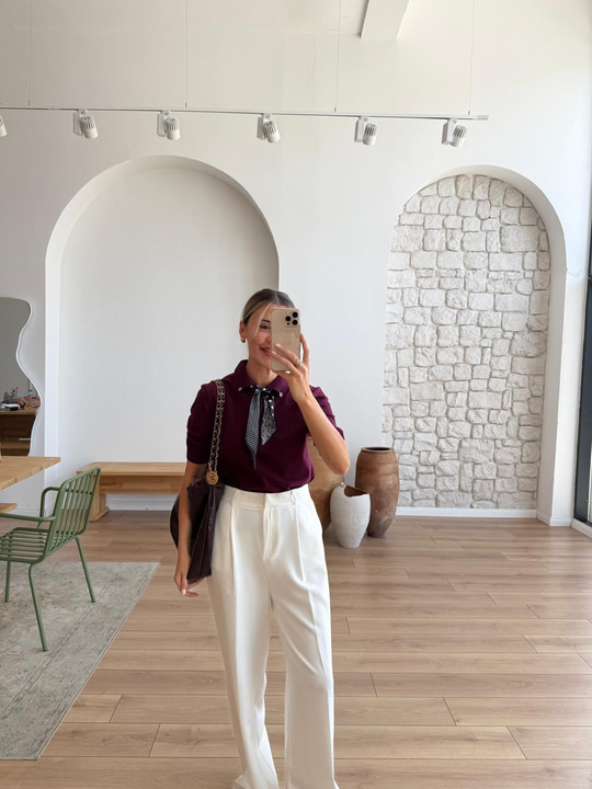 Alice Fularlı Mürdüm Triko