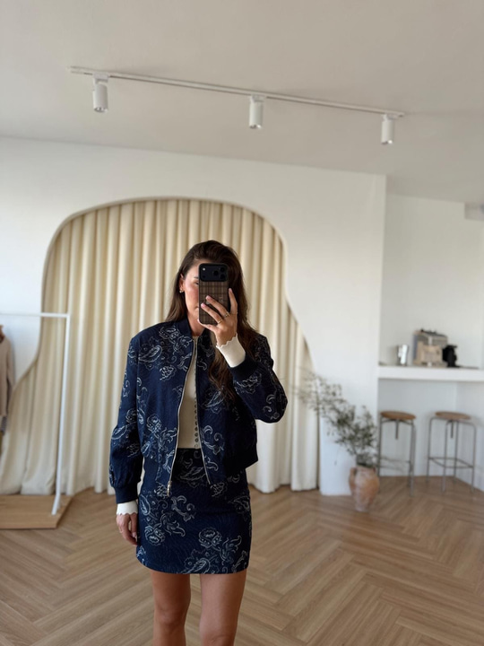 Baskılı Denim Etek 