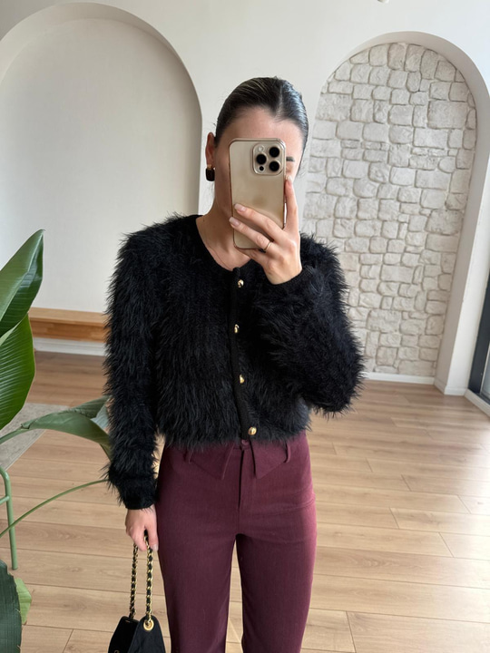 Bel Detaylı Mürdüm Pantolon