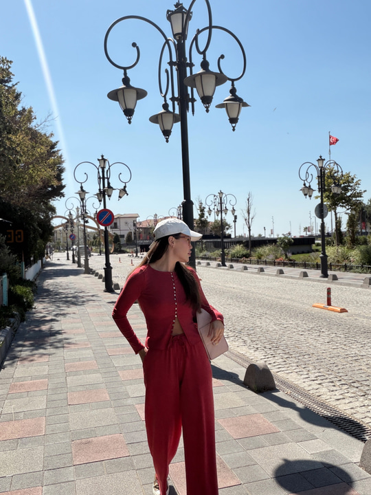 Beli Bağcıklı Örme Pantolon