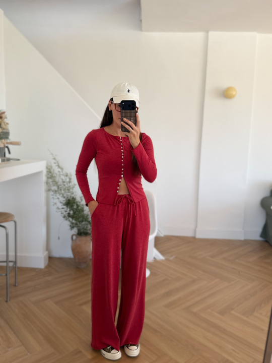 Beli Bağcıklı Örme Pantolon