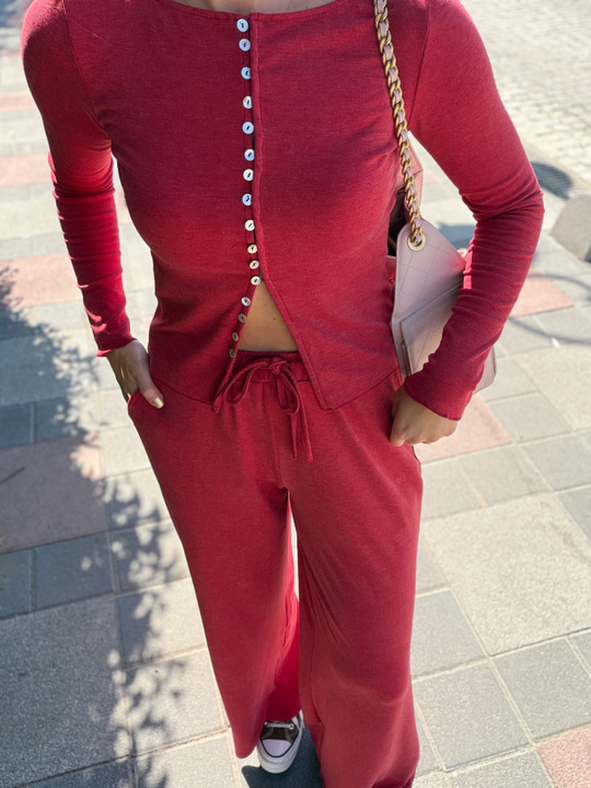 Beli Bağcıklı Örme Pantolon