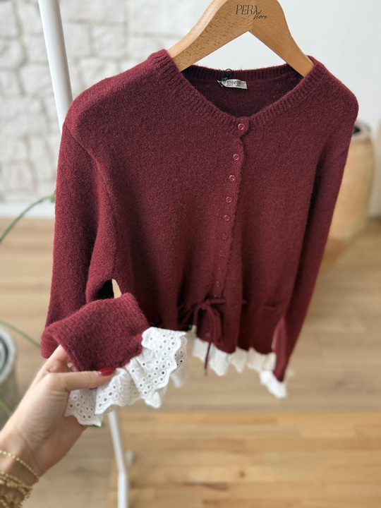 Beli Büzgülü Fistolu Bordo Triko