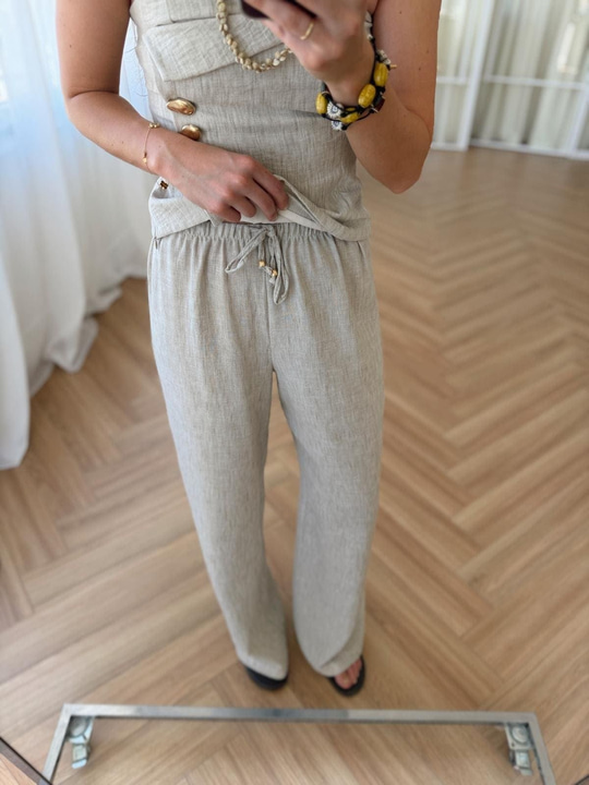 Beli Lastikli Bej Pantolon