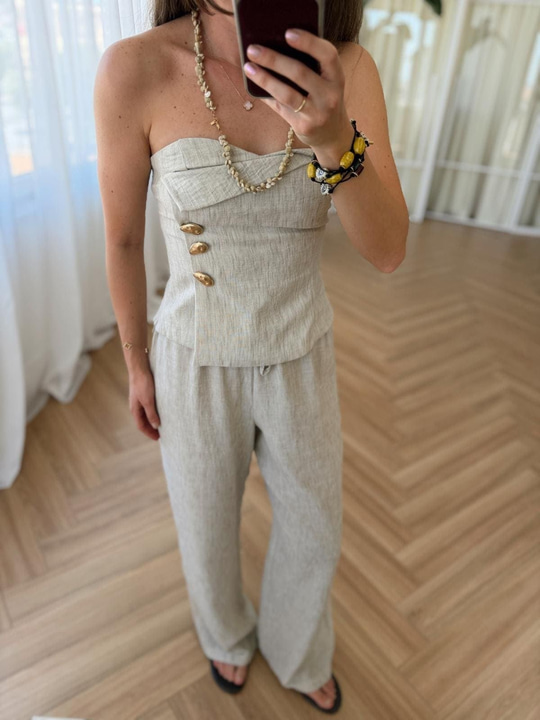Beli Lastikli Bej Pantolon