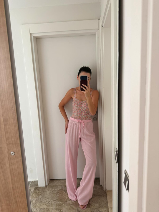 Beli Lastikli Pembe Pantolon