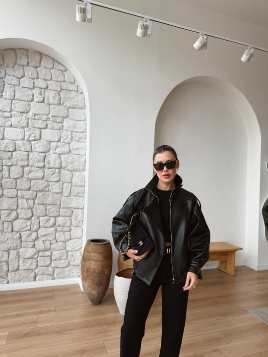 Bianca Siyah Deri Ceket