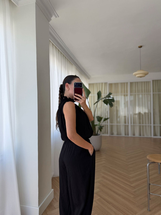 Boncuklu Siyah Bluz Pantolon Takım 