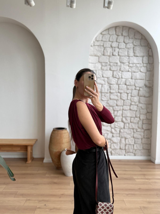Bordo Tek Omuz Bodysuit