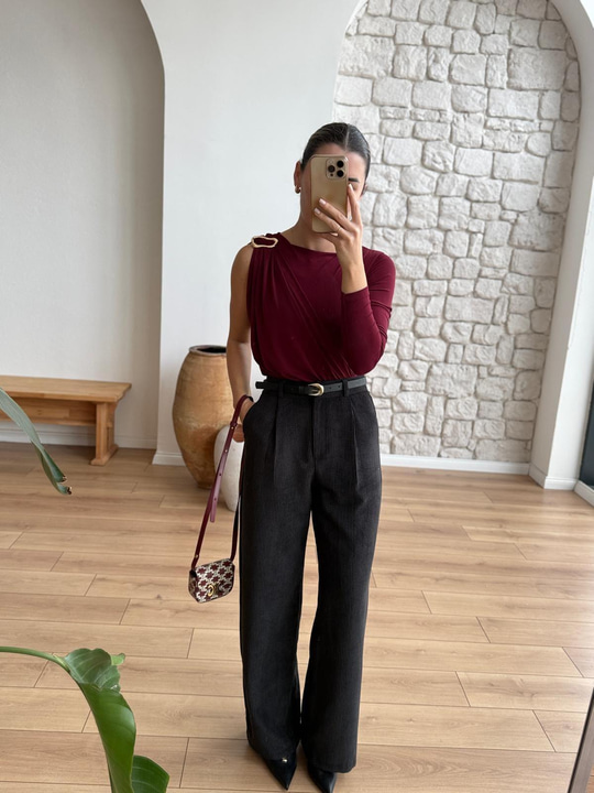 Bordo Tek Omuz Bodysuit