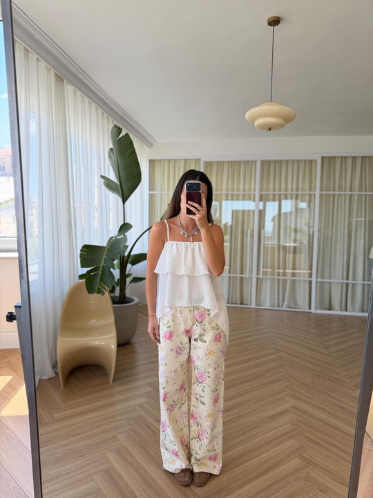 Çiçek Desen Gabardin Jean