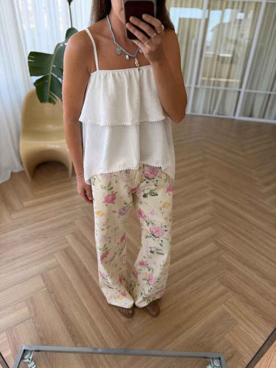 Çiçek Desen Gabardin Jean