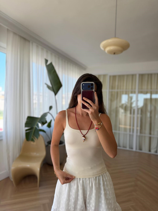 Çift Askılı Göğüs Pedli Krem Crop