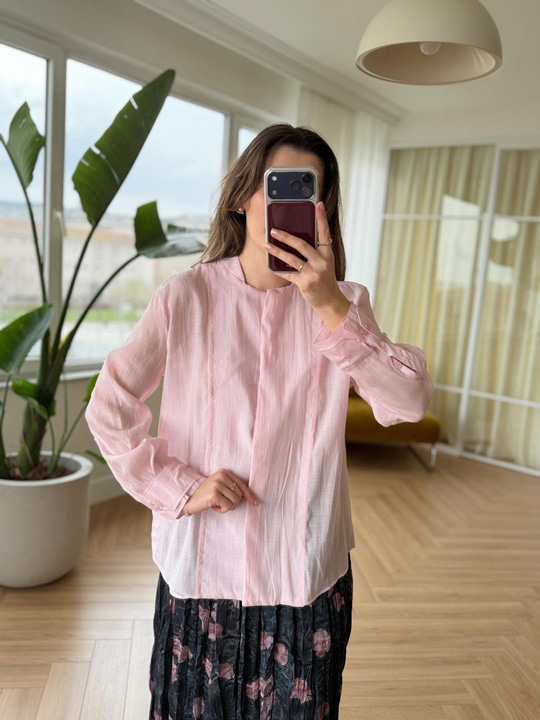 Çift Manşet Pembe Gömlek