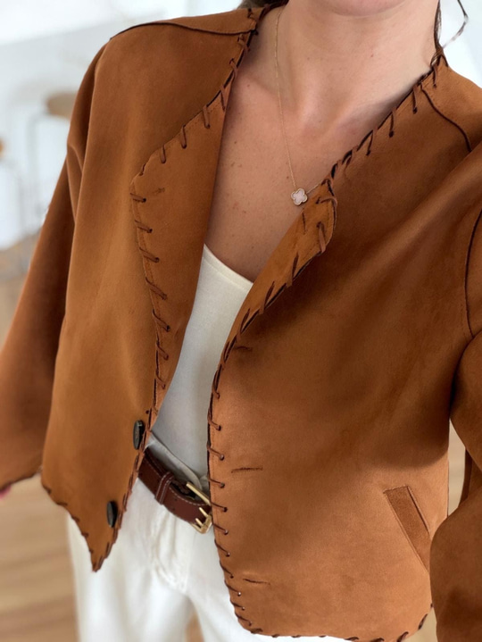 Çoban Dikişli Süet Ceket - Taba