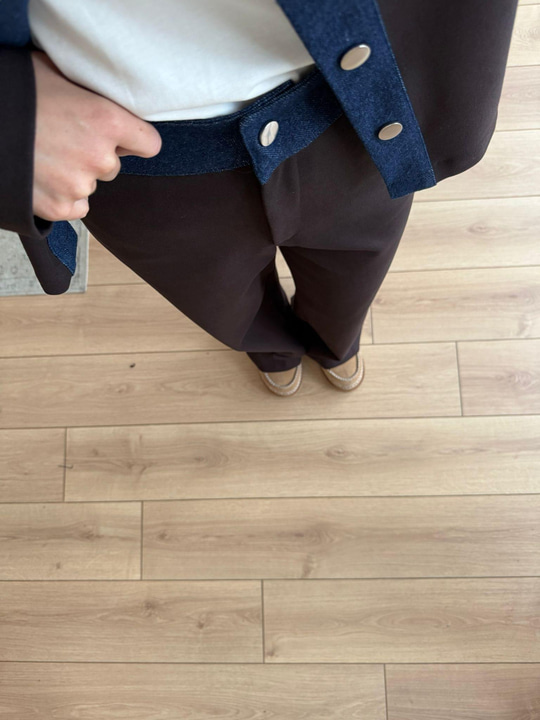 Denim Garnili Kahverengi Eşofman Takımı