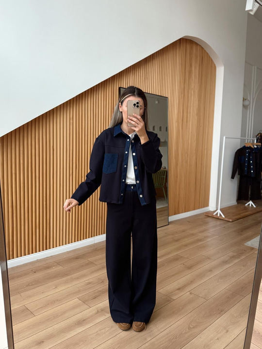Denim Garnili Lacivert Eşofman Takımı