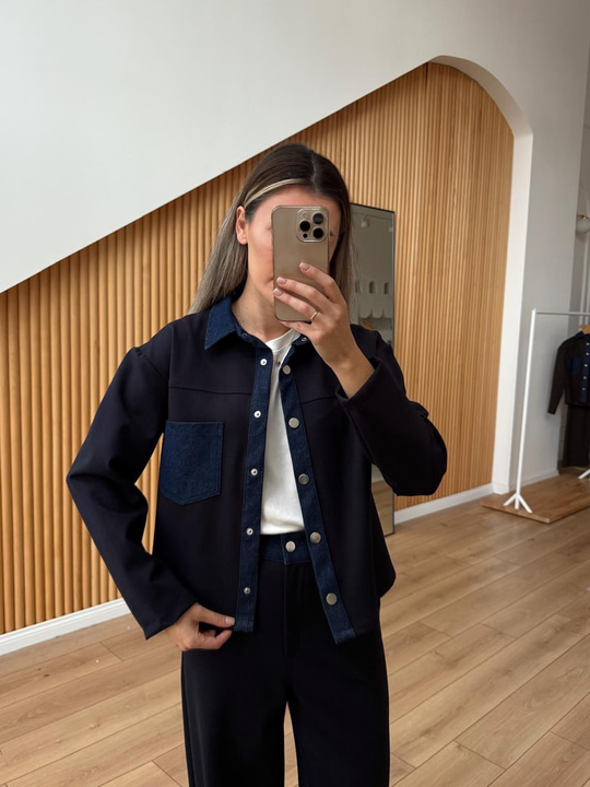 Denim Garnili Lacivert Eşofman Takımı