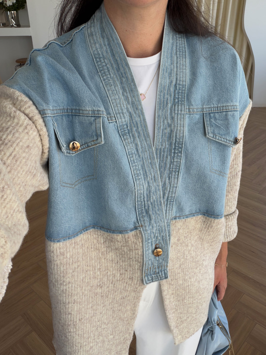 Denim Garnili Triko Ceket