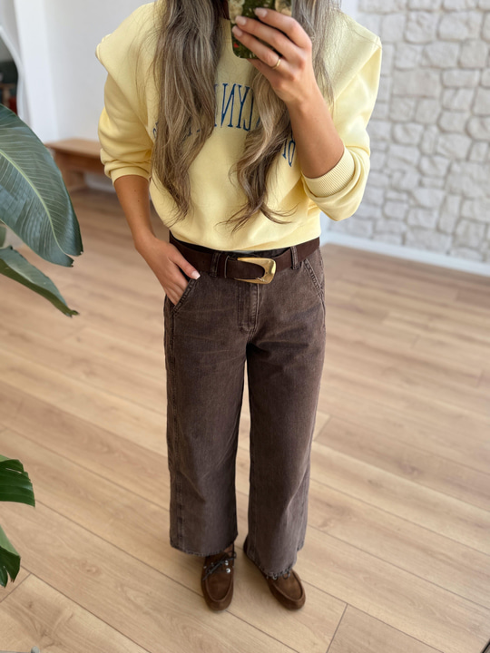 Dikiş Detaylı Kahverengi Jean