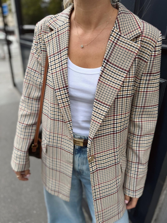 Ekose Desen Blazer Ceket