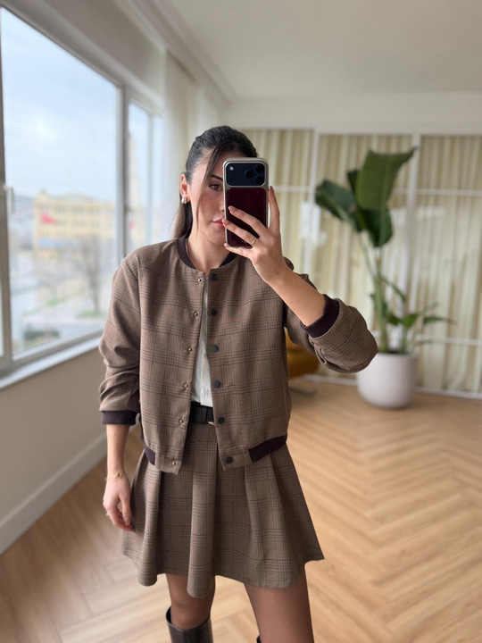 Ekose Desen Bomber Ceket