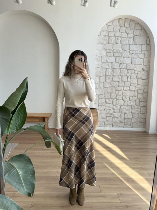 Ekose Desen Haki Saten Etek