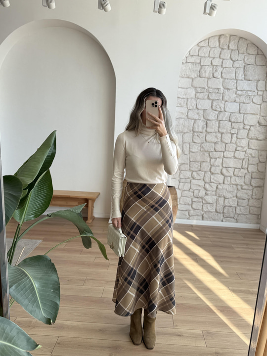 Ekose Desen Haki Saten Etek