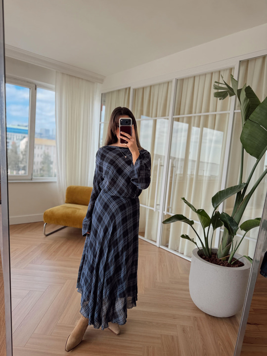 Ekoseli İndigo Bluz