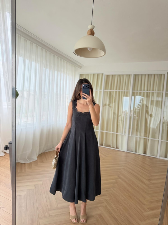 Elanor Antrasit Tencel Elbise