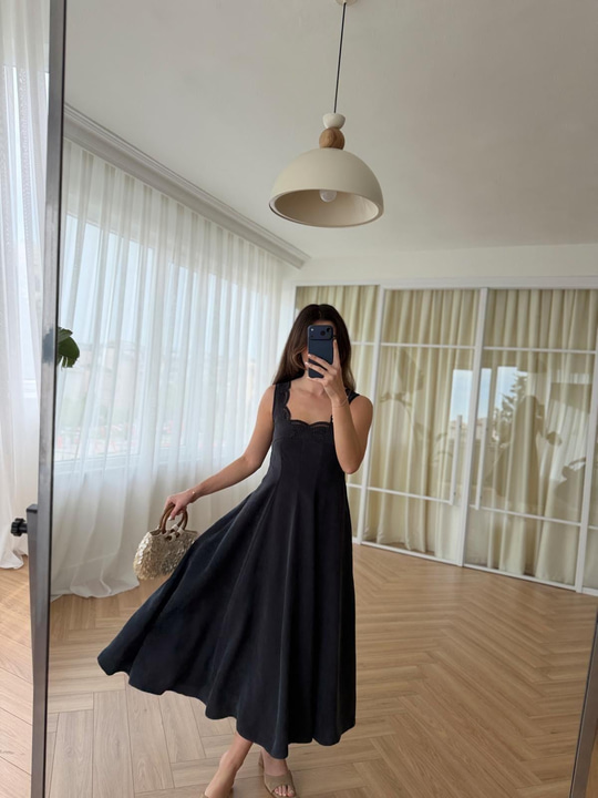 Elanor Antrasit Tencel Elbise