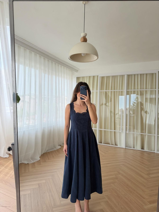 Elanor Lacivert Tencel Elbise