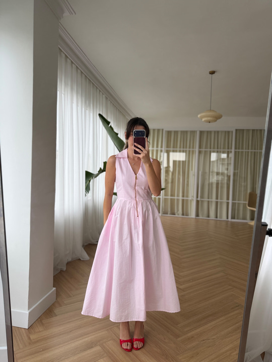Fermuarlı Pembe Elbise