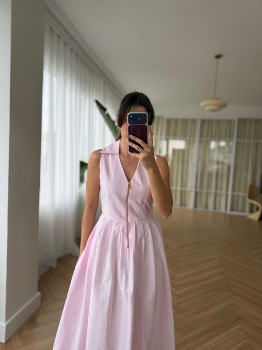 Fermuarlı Pembe Elbise