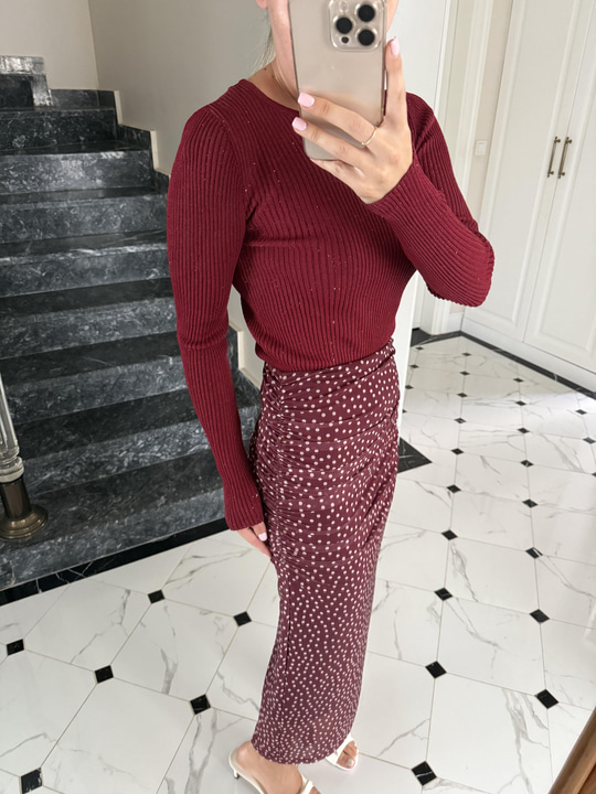 Fitilli Parıltılı Bordo Triko