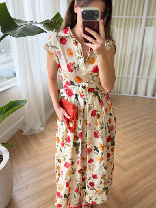 Floral Desen Poplin Elbise