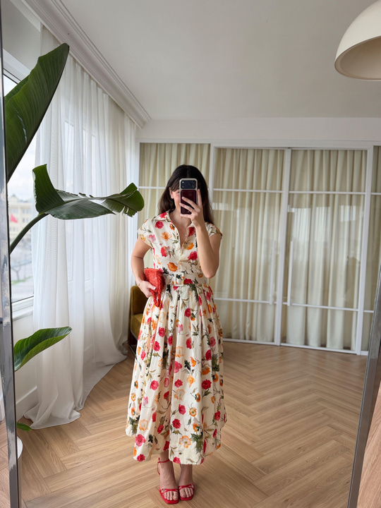 Floral Desen Poplin Elbise