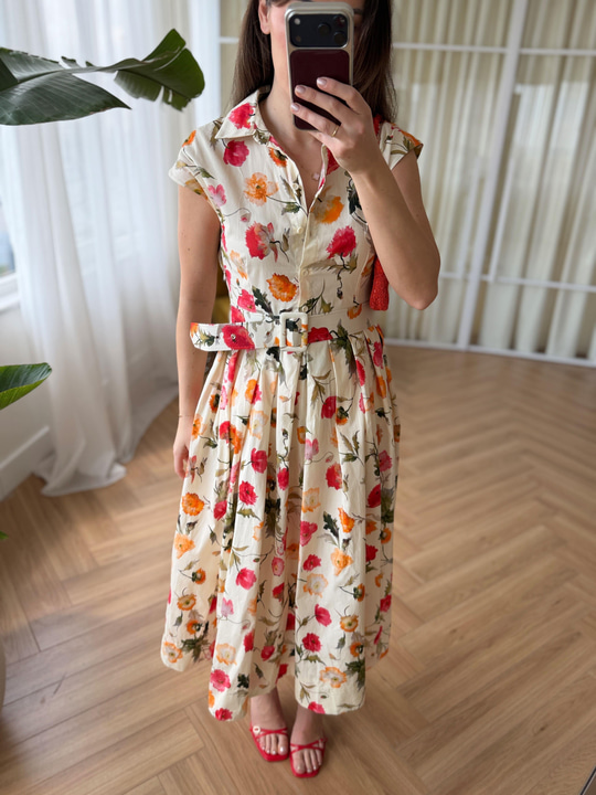 Floral Desen Poplin Elbise