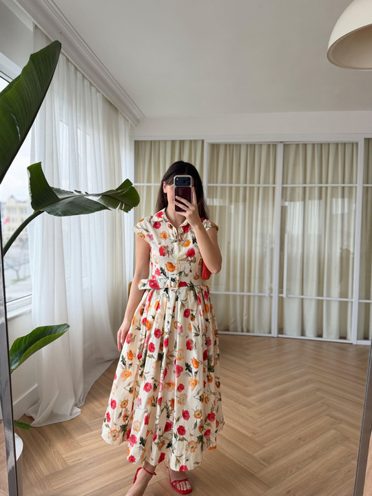Floral Desen Poplin Elbise