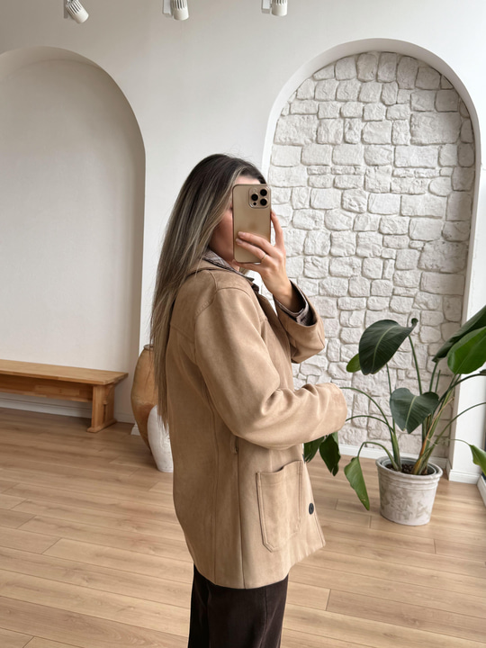Flw Kuşaklı Bej Süet Ceket