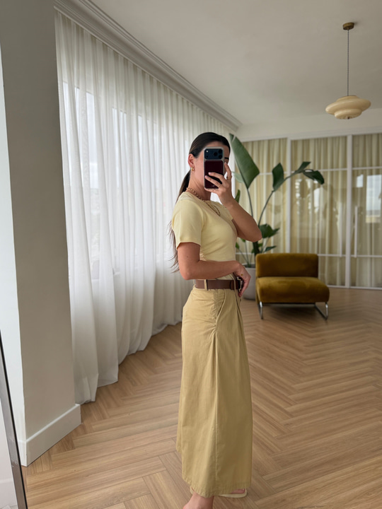Geniş Paça Kemerli Camel Pantolon