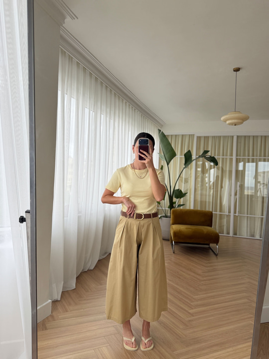 Geniş Paça Kemerli Camel Pantolon
