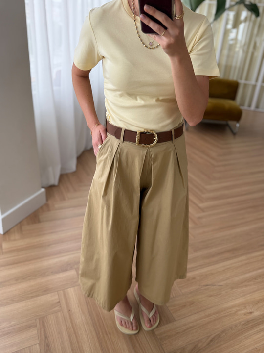 Geniş Paça Kemerli Camel Pantolon