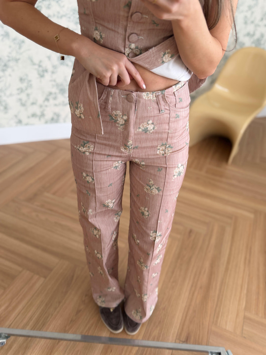 Gül Kurusu Floral Pantolon