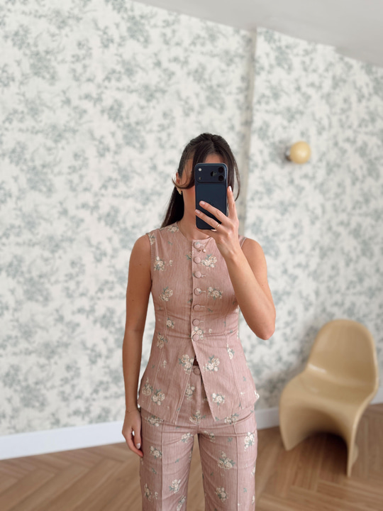Gül Kurusu Floral Yelek