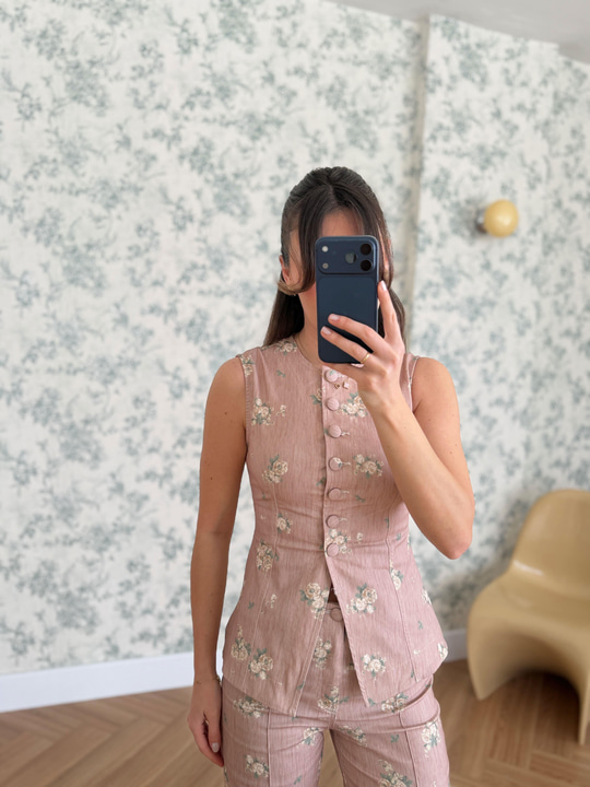 Gül Kurusu Floral Yelek