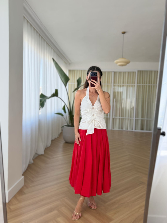 Halter Yaka Sedef Düğmeli Bluz