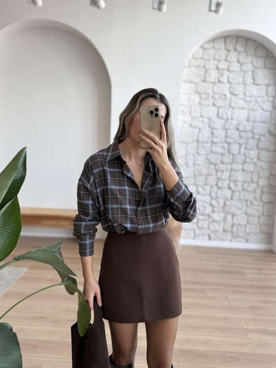 Kahverengi Kaşe Mini Etek